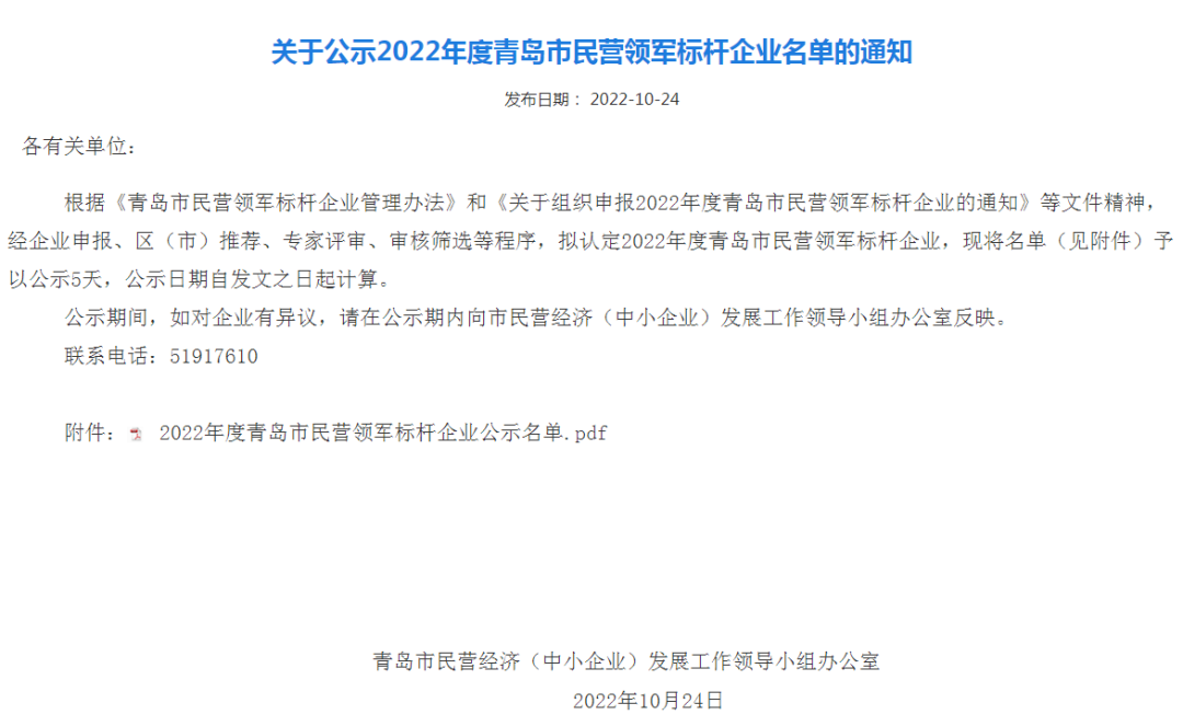 喜讯！ag亚娱智慧技术入选青岛市民营领军标杆企业